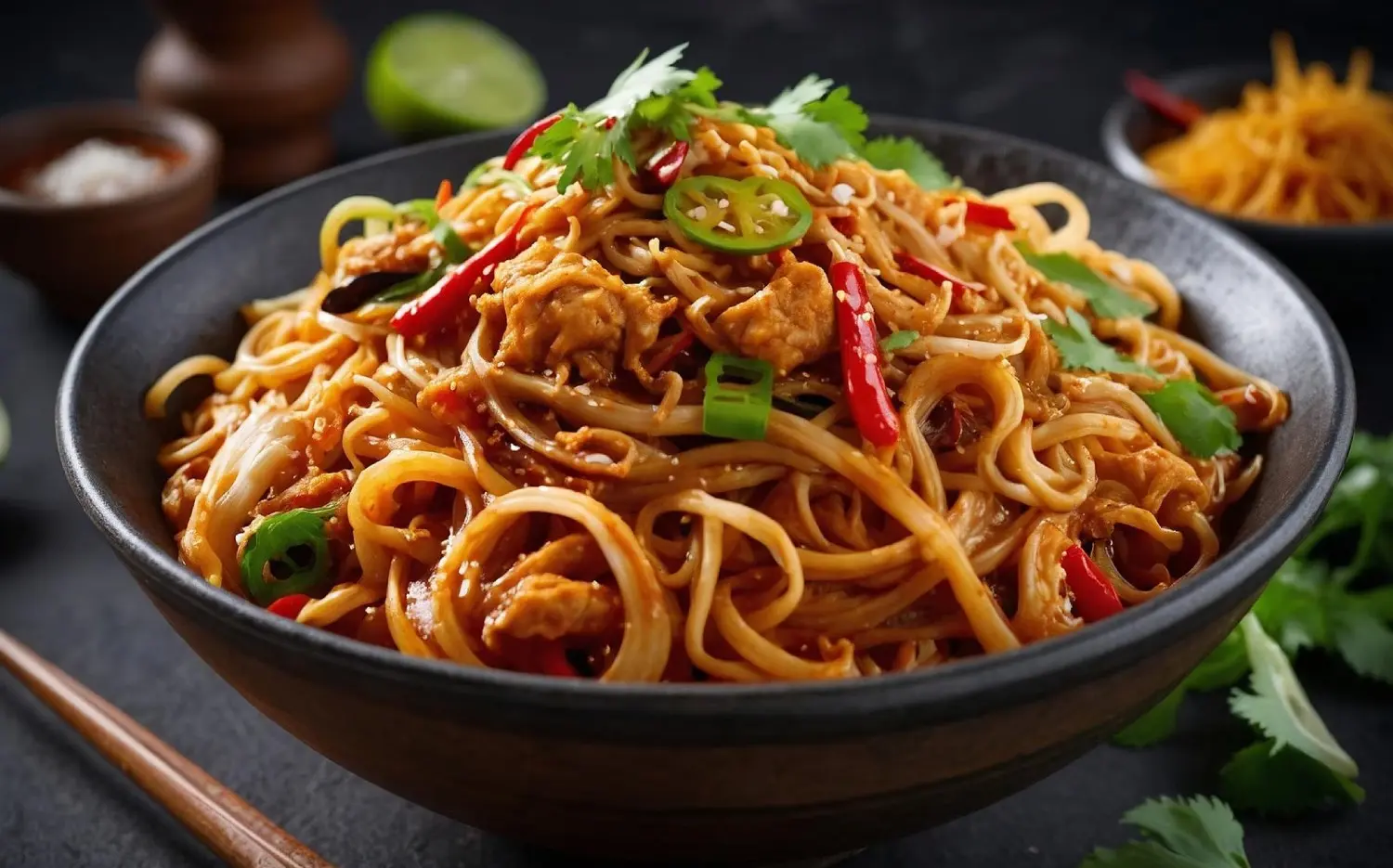 Wok-tossed noodles with crisp seasonal vegetables